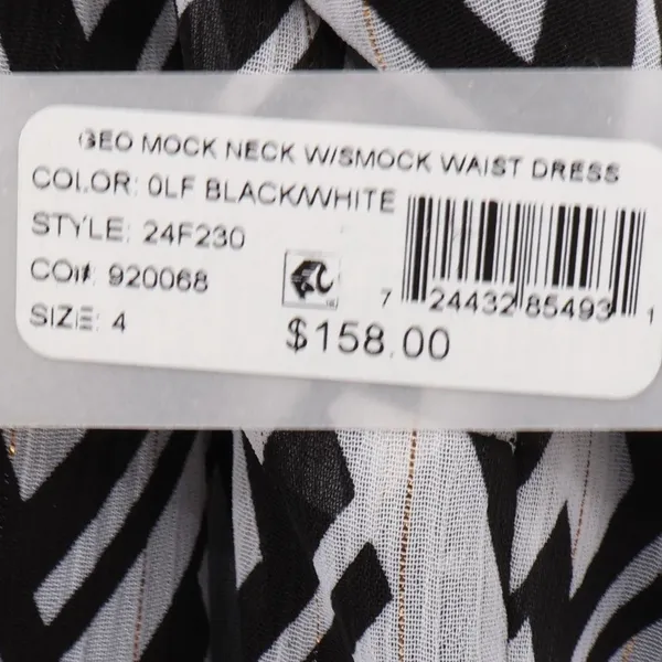 Sam Edelman Geo Mock‎ Neck Smock Waist Midi Dress Womens Size 4 Black White NWT - Image 3