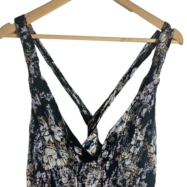 Free People Washed Ashore Black Floral Print Twist Back Mini Dress Size M - Image 4