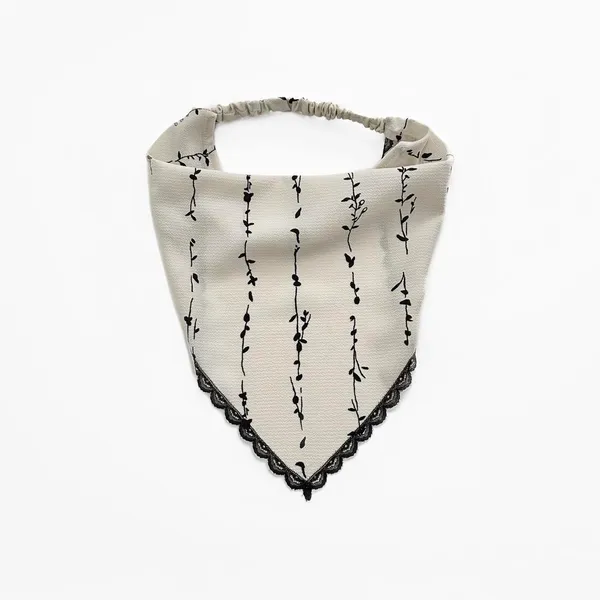 Handmade Cream Beige Chiffon And Floral Lace Triangle Headband - Image 4