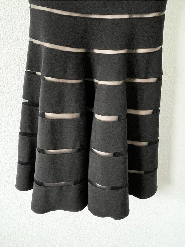 JS Collections Black Tan Stripe Fit & Flare Cocktail Dress - Image 5
