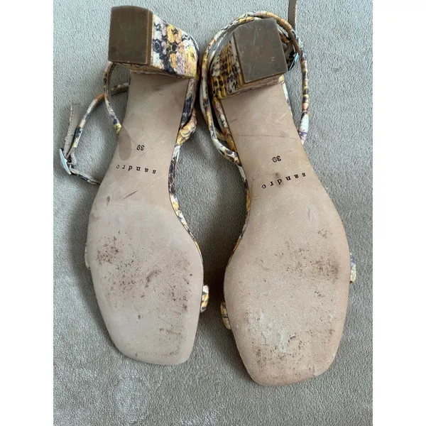 Sandro Ankle Strap Maeva Yellow Brown Snakeskin Leather Sandals Size 39 - Image 5