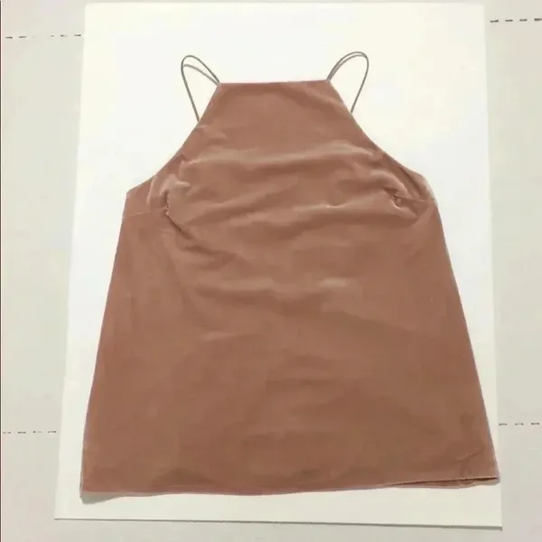 DO+BE Blush Velvet Lace‎ Up Back Halter Tank Top Y14120 Small NEW - Image 2