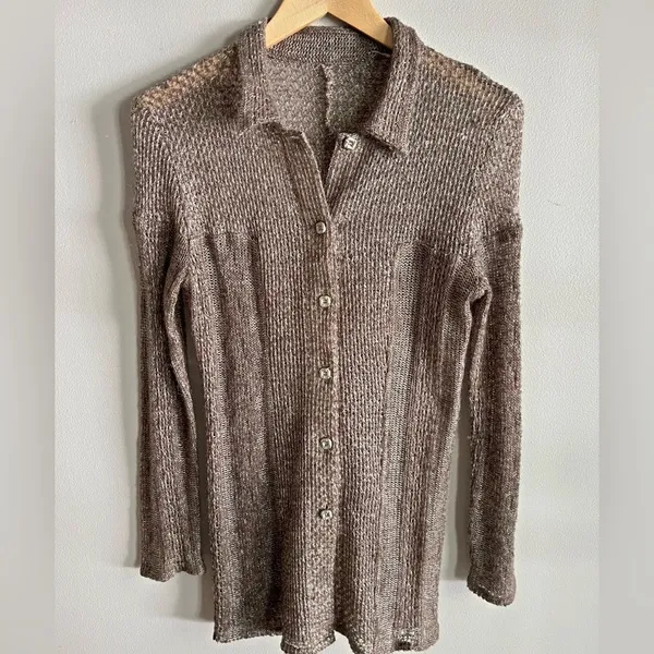 Vintage Brown Open Knit Cardigan Boho Cottagecore Crochet S - Image 2