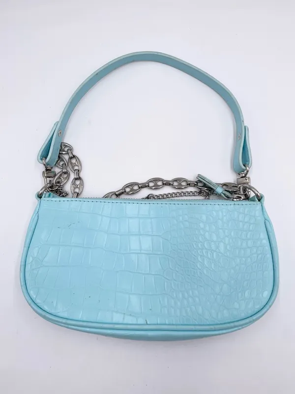 American Vintage Vintage Y2K Mini Bag Purse Baby Blue Croc Embossed Faux Leather Butterfly Charm - Image 3