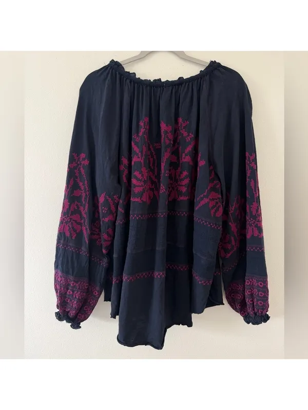 Free People Persuasion Embroidered Boho Chic 100% Cotton Floral Blouse -medium - Image 11