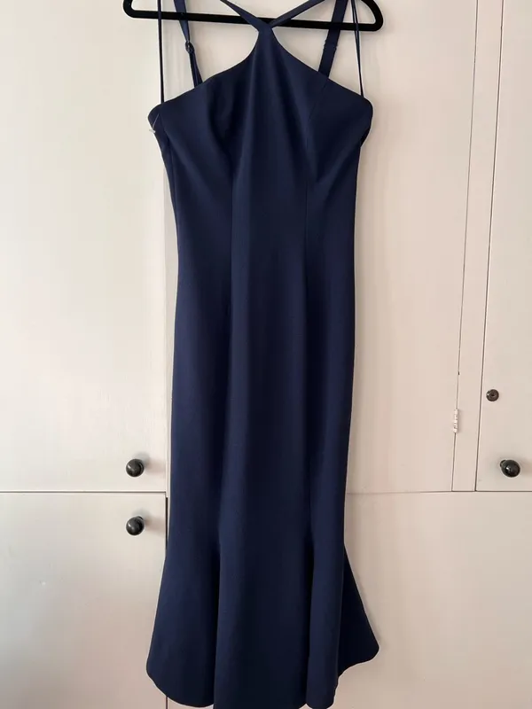 Dress the Population Navy Blue Halter Midi Dress Size Small Fit & Flare - Image 7