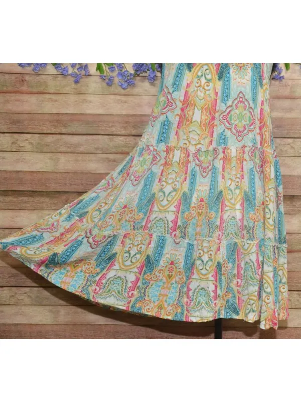 Elan Ibiza Tiered Mini Sun Dress Size M Sleeveless Colorful Paisley Boho Rayon - Image 4