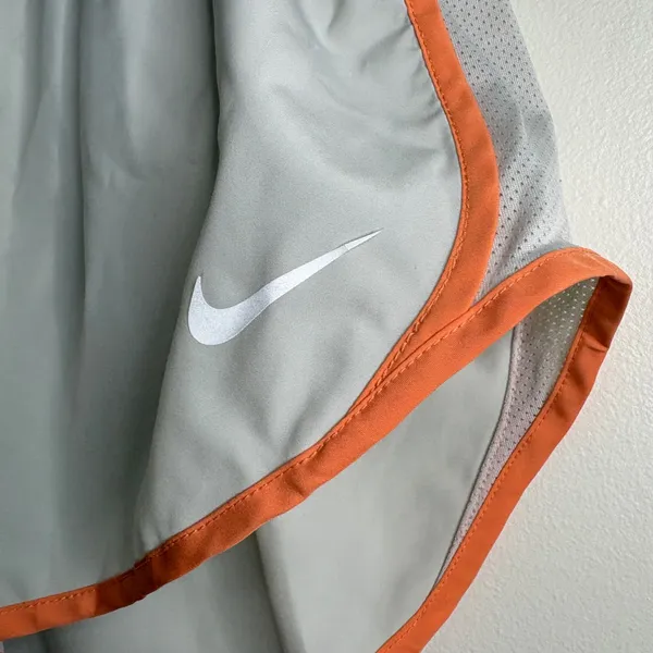 Nike Dri‎ Fit Running Shorts Women Light Gray Orange Trim Athletic Gym Size L - Image 3