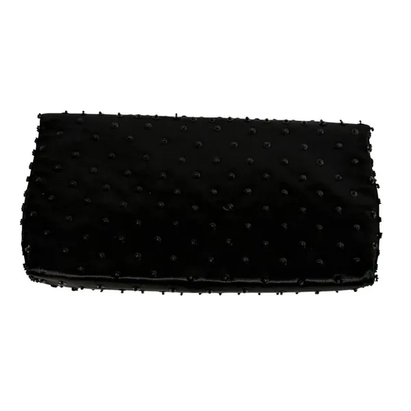 Vtg‎ Black Beaded Satin Evening Clutch Micro Bead Flowers Snap Close Hong Kong - Image 2