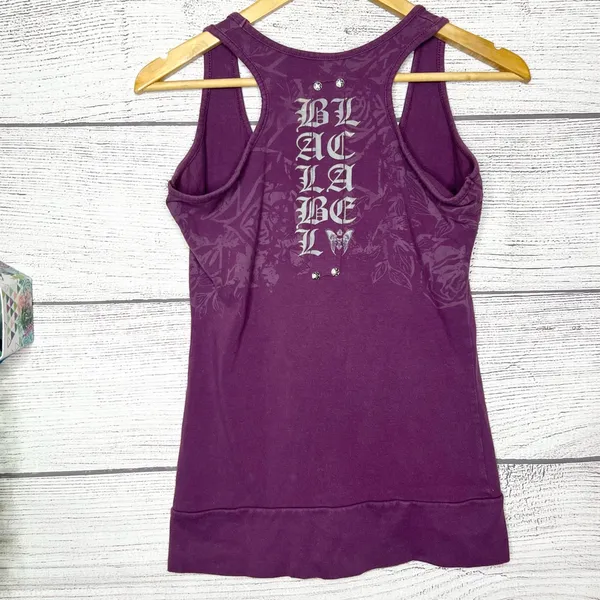 Vintage Y2K Black Label Pink Purple Graphic Racerback Tank Top Size Medium Moto - Image 5