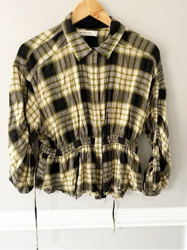 Free People We The Free Plaid Wool Blend Utility Jacket Shacket Medium Grunge - Image 6