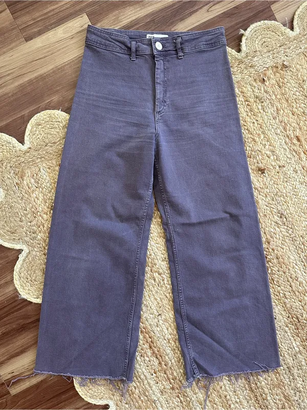 ZARA The Marine Straight Jeans Cropped Wide Leg in Lilac Sz. 10 - Image 4