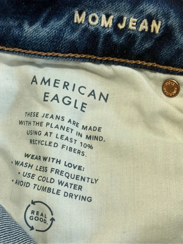 American Eagle Mom Jean Strigid Raw Hem Medium Blue Denim High-Rise Size 8 - Image 8