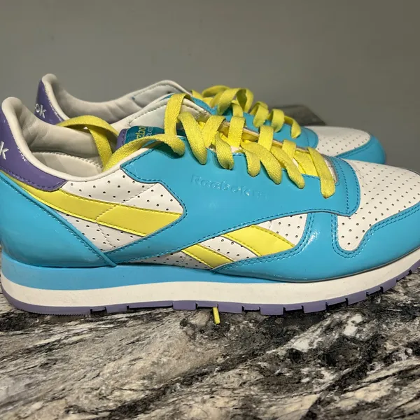 Reebok Classic BlueWhite and Yellow Athletic Shoes with Perforated Design - Image 7