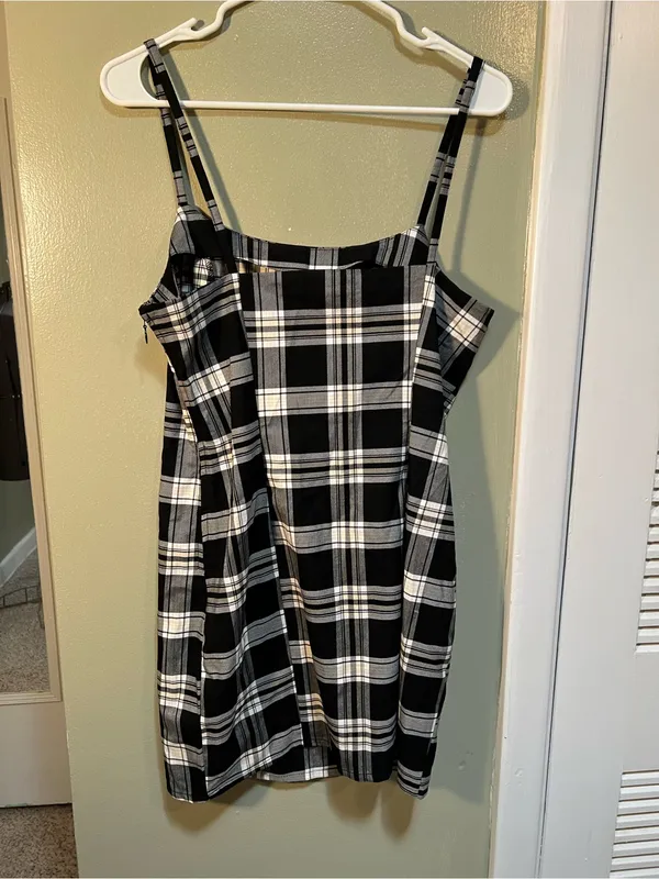 Divided H&M Women’s Size Medium Mini Bodycon Dress Black White Plaid Square Neck - Image 6