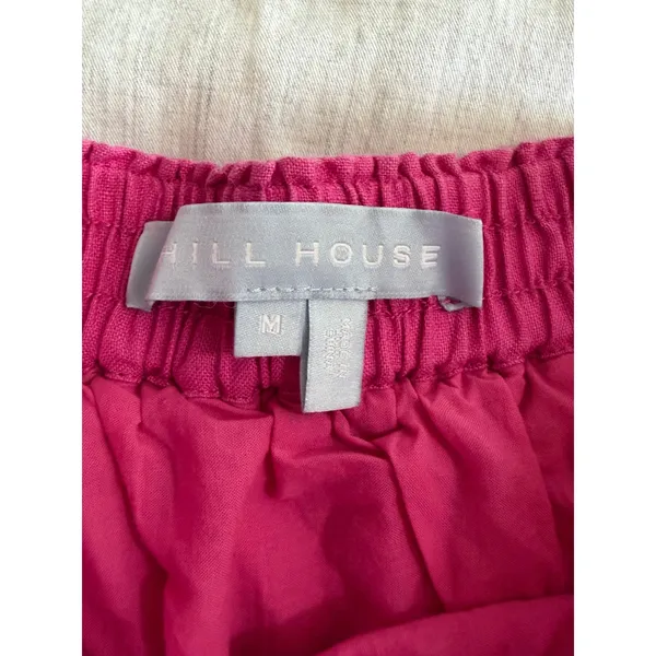 Hill House Mini Skirt Women M Pink Linen Tiered Ruffle Elastic Waist - Image 6