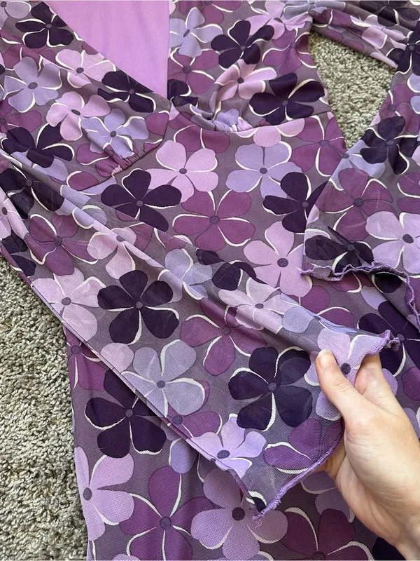 Le Lis Purple Floral Long-Sleeve Wrap Dress - Image 4
