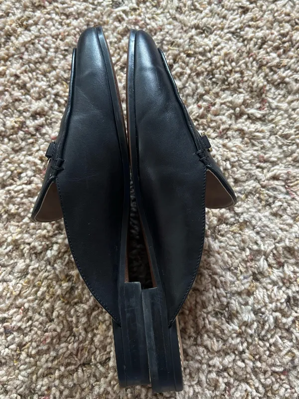 Black Leather Slip-On Mule Loafers with Gold Detail - Image 6