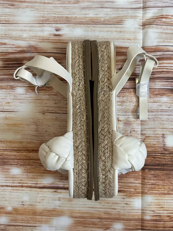 PrettyLittleThing White Strappy Espadrille Sandals Braid Plait 1.5 Heel Size 7 - Image 6