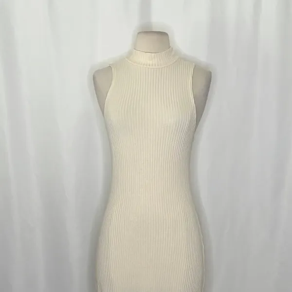 Anthropologie BEYOND YOGA Well Traveled Midi‎ Dress Solid Ivory Ribbed Medium - Image 3
