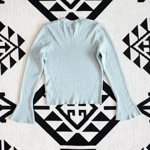 Future Collective Ribbed Knit Flare Sleeve Sweater in Sage Green Large - Image 5