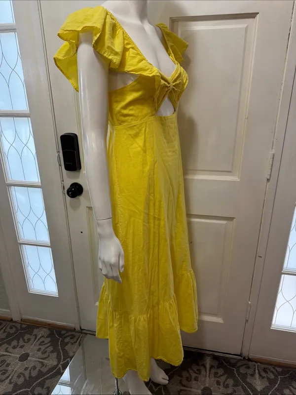 Farm Rio x Anthropologie Yellow Cotton Keyhole Midi Dress Size Small $198 - Image 9