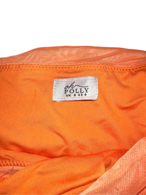 Oh Polly Lykke Orange One Shoulder Rhinestone Cutout Bodycon Mesh Mini Dress 4 - Image 5