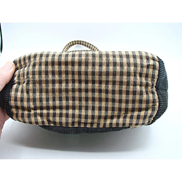 Longaberger Corduroy Plaid Tote Bag Purse Black Tan Khaki Check Homestead 9.5x10 - Image 8
