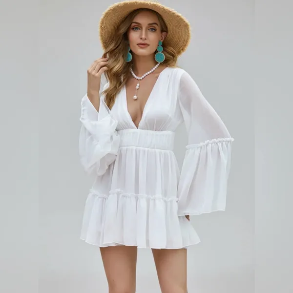 Elegant White Flowy Dress - Image 2