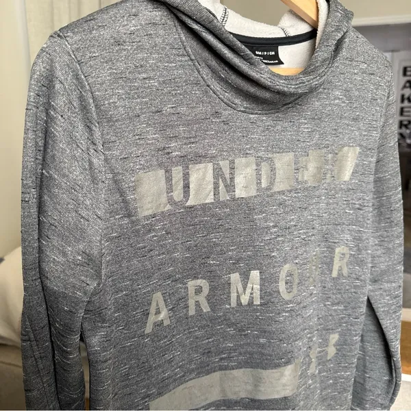 Under Armour Women’s Loose Hoodie Gray/Black Pullover Coldgear Size S - Image 5