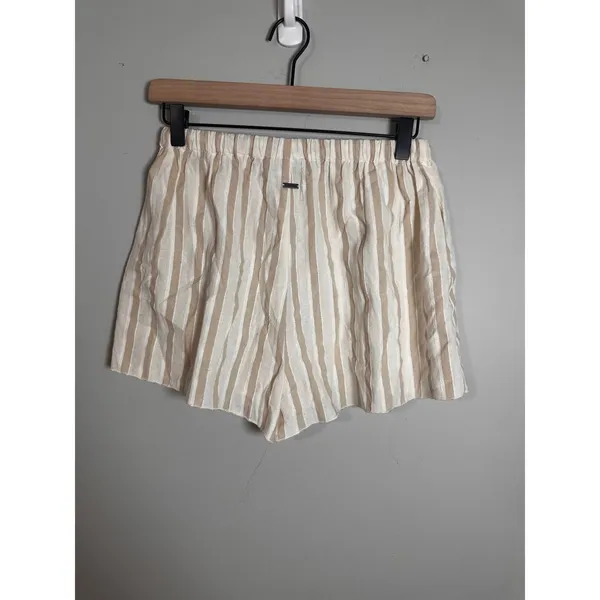 Ghanda Co Womens Beige White Striped Cotton Blend‎ Drawstring Shorts Size XS - Image 3