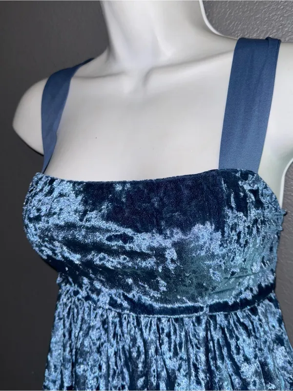 Lucy in the Sky Los Angeles Blue Velveteen Velvet Mini Dress Womens Small - Image 3