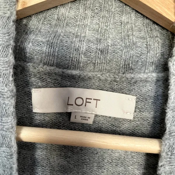 LOFT gray wool blend colorful‎ center stripe women's size L turtleneck sweater - Image 3