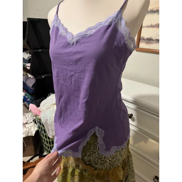 Vintage Victorias Secret Camisole Purple Lace Trim Y2K Cami Top Medium - Image 2