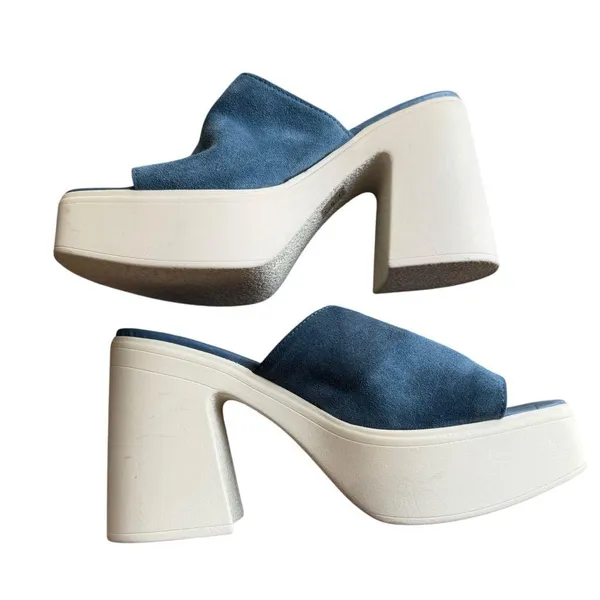 Free People - Zoe Platform Vintage Heels Blue Suede Size 39 (US 8.5–9) - Image 9