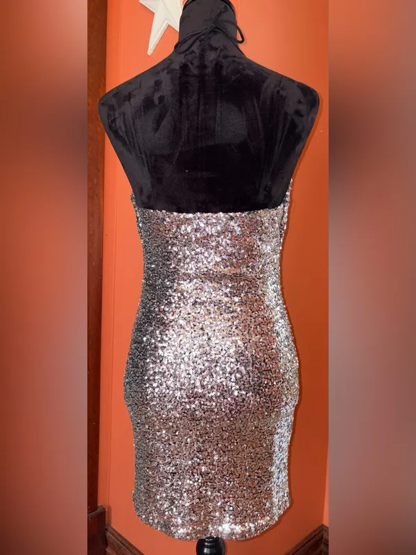 AKIRA Chicago Red Label Sequin Cowl Neck Sheath Dress - Image 5