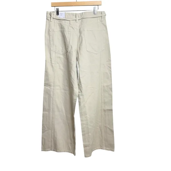 MNG Mango Women Beige Wide Leg Mid Waist Cotton Trousers with Tie Belt Size 10 - Image 4