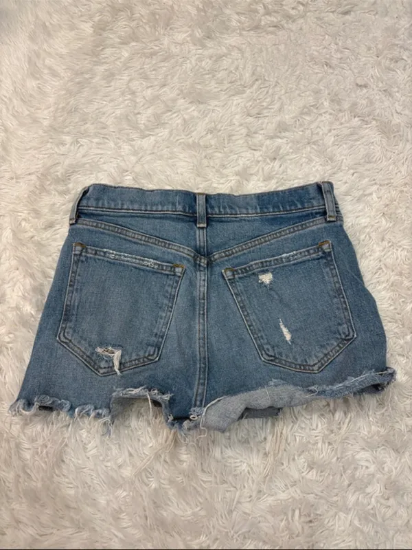 Abercrombie the mom High-Rise Distressed Denim Shorts - Blue - Image 2