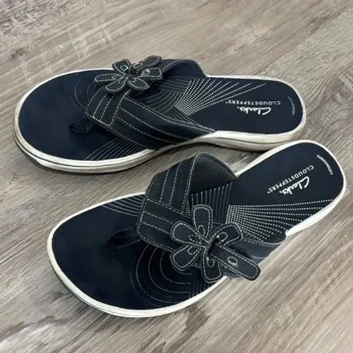 Clarks Cloudsteppers Arla Glitz Navy Blue Floral Flip Flop‎ Sandals Womens 9 - Image 6