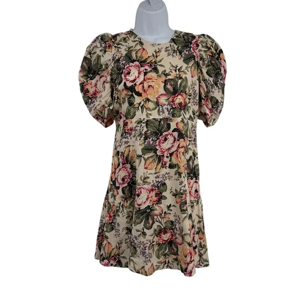 Olivaceous Floral Linen Dress Sz S Cottage Romantic Coquette English Garden - Image 2