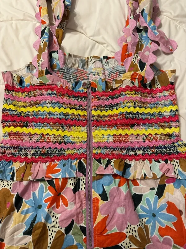 CeliaB Nilsa Multicolor Floral Smocked Midi Dress w/ Tie Straps - NWT - Size L - Image 7
