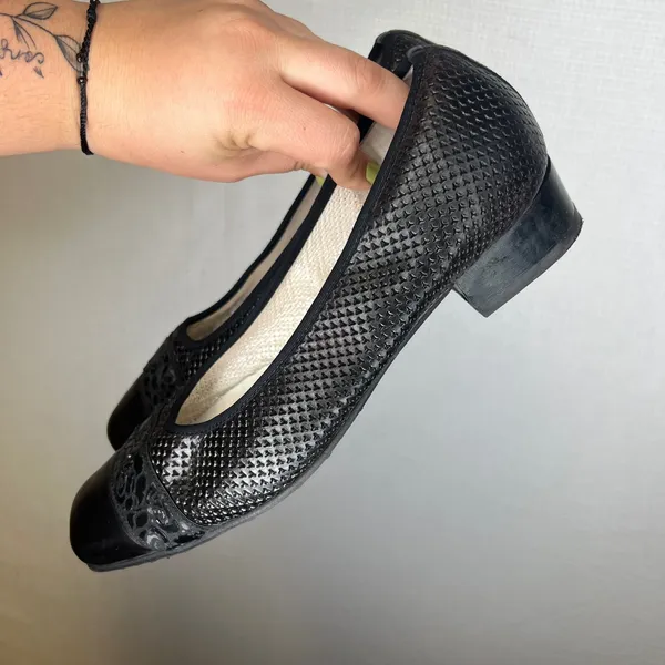 D.O.T.S. Black Woven Leather Square Toe Ballet Flats Made in Italy Size 42.5 - Image 4