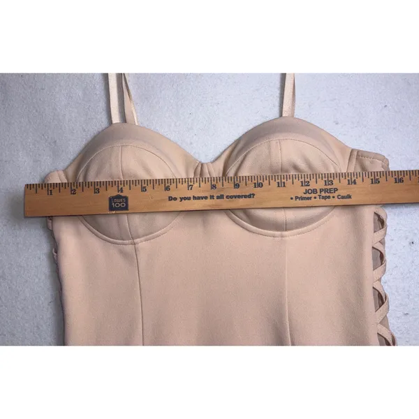 Forever 21 Womens Beige Bustier Bodycon Mini Dress Lattice Side Detail Size L - Image 7