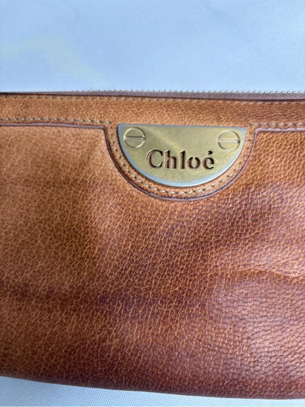 Chloé Eclipse Zip Around Continental Wallet Vintage Tan Leather Gold Hardware - Image 3
