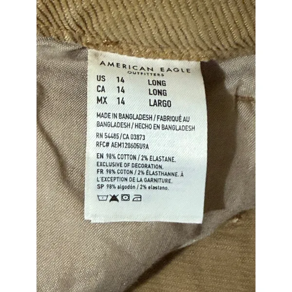 American Eagle Mom Straight‎ Corduroy Pants Tan Super High Rise 14 Long NEW - Image 8