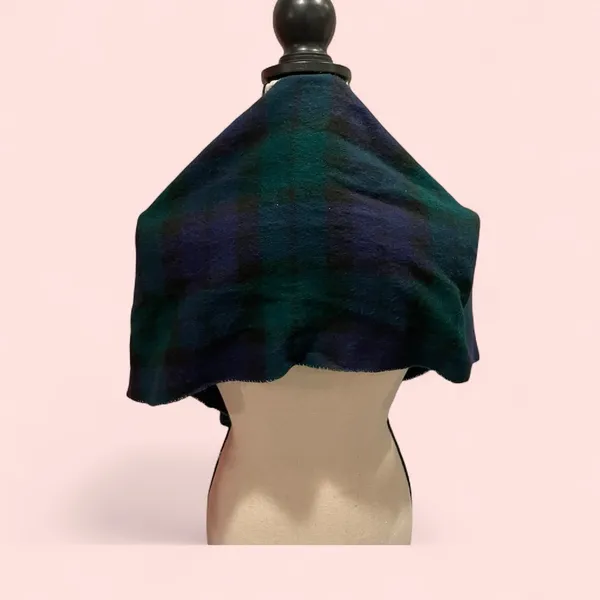 Cute soft fuzzy made in Italy American Eagle plaid scarf fringe navy hunter - Image 3