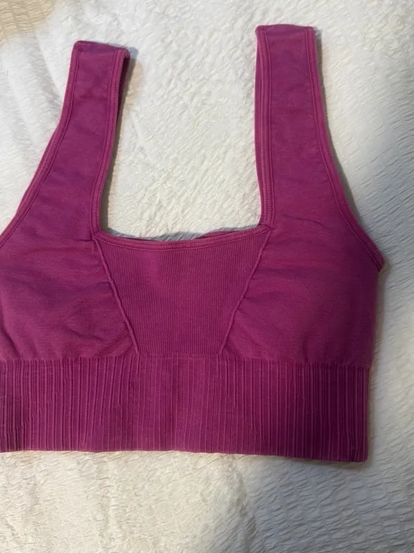 FP Movement by Free People Deep Pink Ribbed Wide-Strap Sports Bra - Image 4
