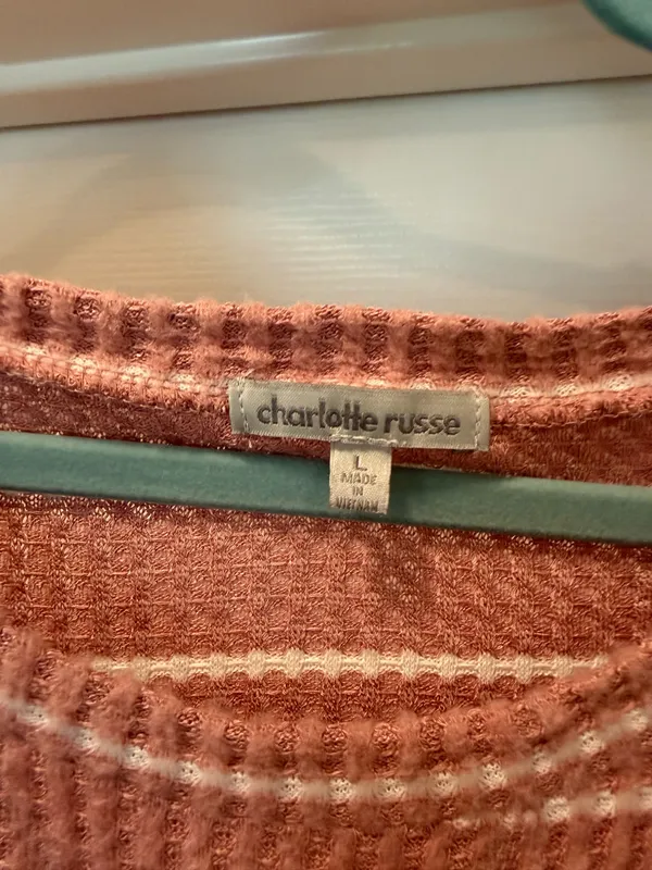 Charlotte Russe Mauve Pink Striped Waffle-Knit Long Sleeve Top - Image 3