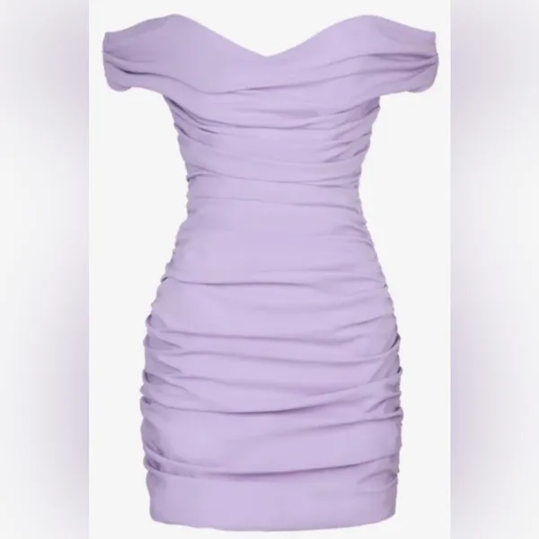 Heiress‎ Jewel Tone Lilac Corset Ruched Back Off Shoulder Dress Cocktail Sz M - Image 4