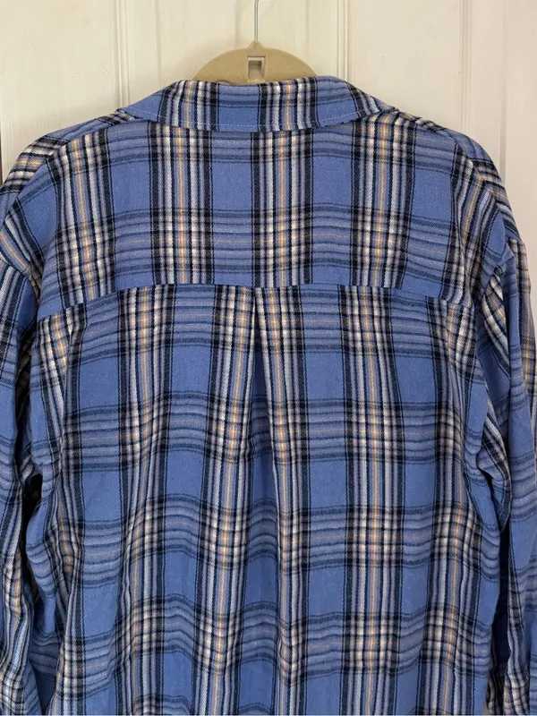 CHYRII Amazon Brand Women’s Oversized Blue Plaid Flannel Button Down Shirt - Image 14